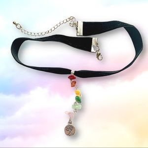 βοΈ Tree of Life Chakra Thick Black Velvet Choker Crystal Pendant Necklace